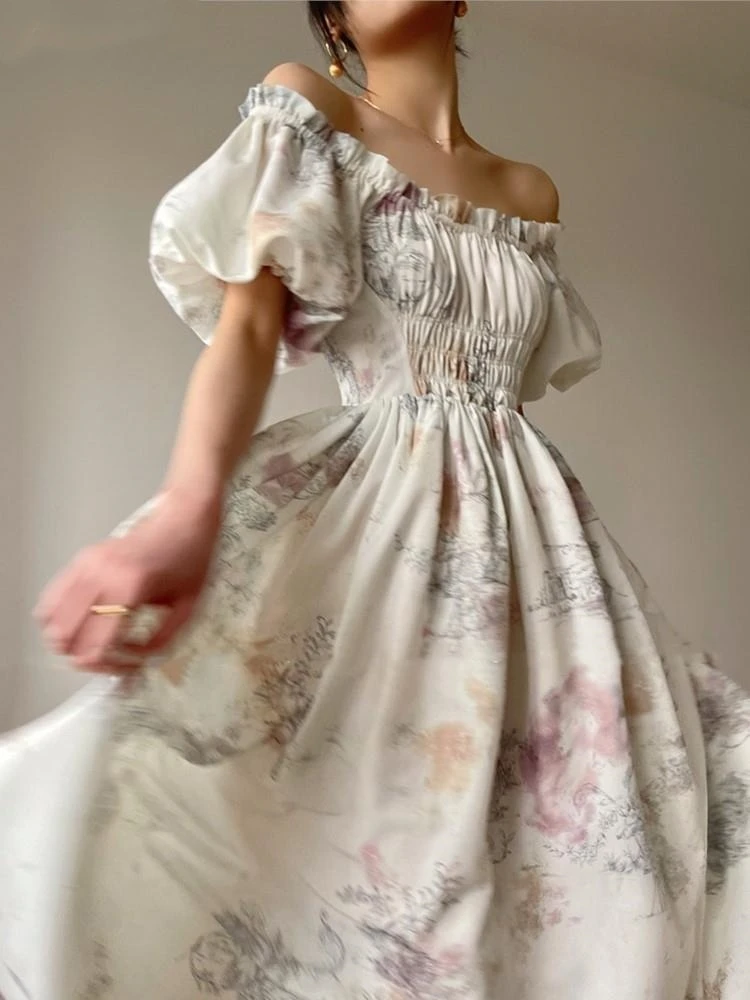 Woman Vintage Floral Evening Party Vestidos Summer French Elegant Puff Sleeve One Piece Y2K Midi Dress Korean A-line Clothes
Woman Vintage Floral Evening Party Vestidos Summer French Elegant Puff Sleeve One Piece Y2K Midi Dress Korean A-line Clothes