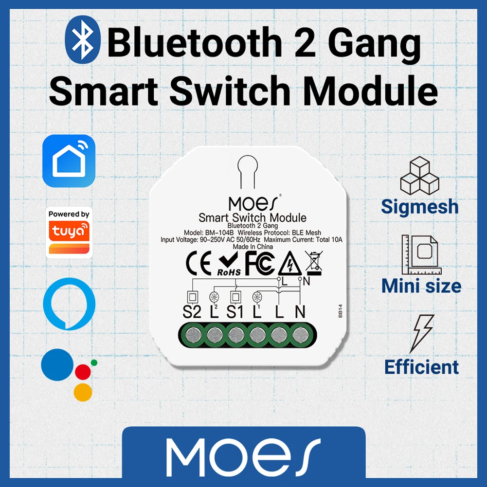 MOES Tuya Smart Bluetooth 2 Gang Switch Module DIY Light Breaker BLE SIGMESH Smart Life APP, Work with Alexa Google Home,1/2 Way
MOES Tuya Smart Bluetooth 2 Gang Switch Module DIY Light Breaker BLE SIGMESH Smart Life APP, Work with Alexa Google Home,1/2 Way