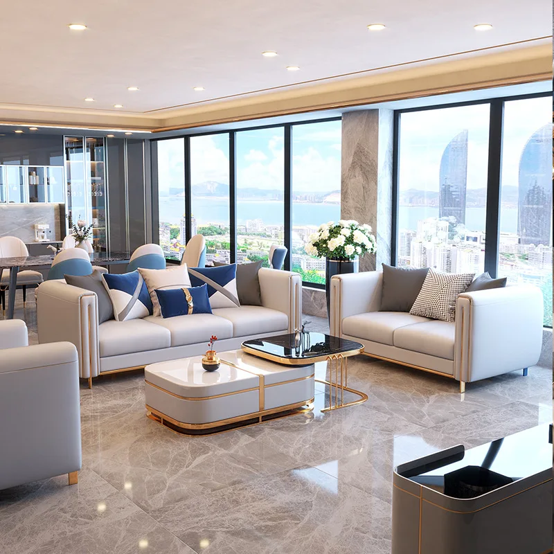 Light luxury sofa combination living room modern minimalist leather complete set of home American designer sofa
Light luxury sofa combination living room modern minimalist leather complete set of home American designer sofa