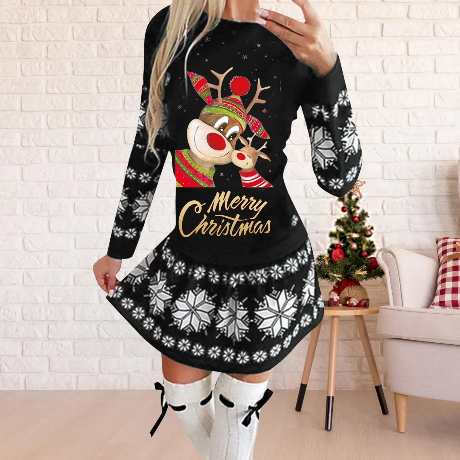 Women Casual Fashion Dresses Long Sleeve Round Neck Dress Christmas Printed Casual Party Women Dresses Cold Casual Dresses Women
Women Casual Fashion Dresses Long Sleeve Round Neck Dress Christmas Printed Casual Party Women Dresses Cold Casual Dresses Women