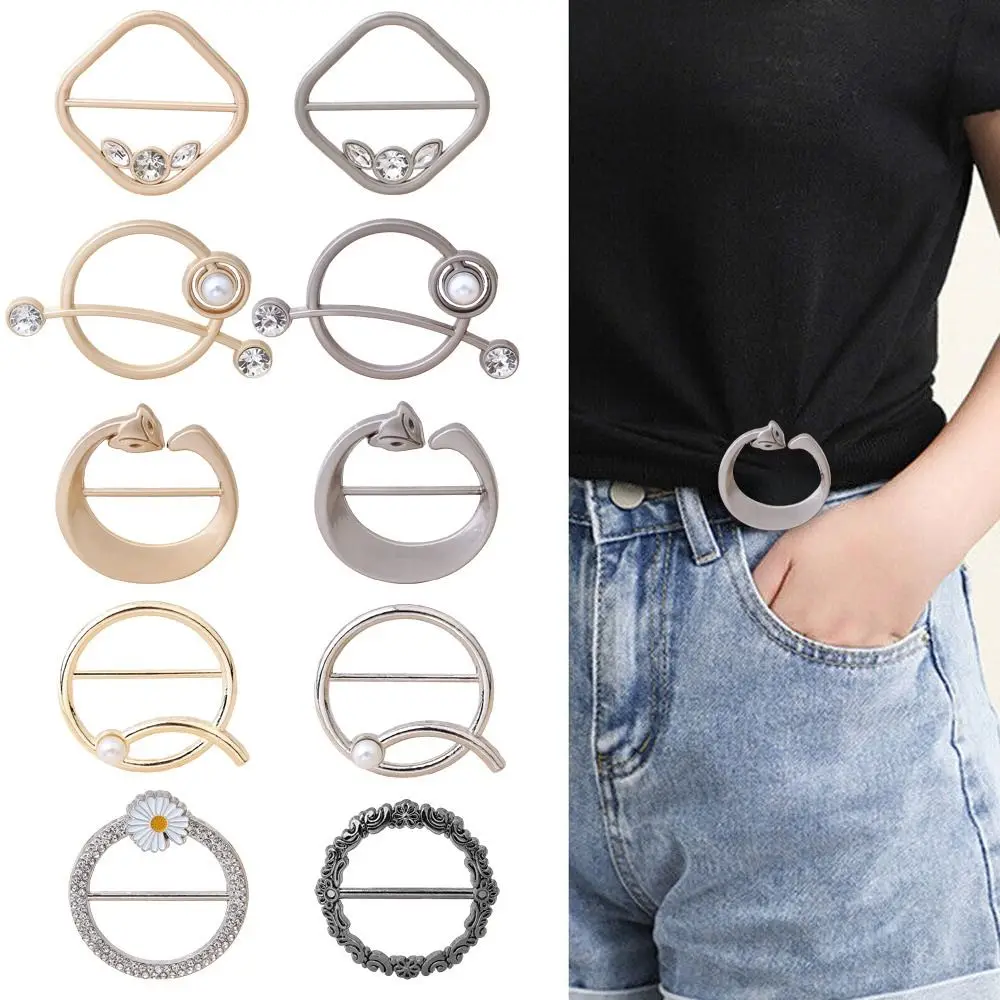 

1PC T-shirt Corner Hem Waist Knotted Brooches Crystal Pearl Metal Hijab Silk Scarf Ring Clip Button Shawl Buckles Accessories