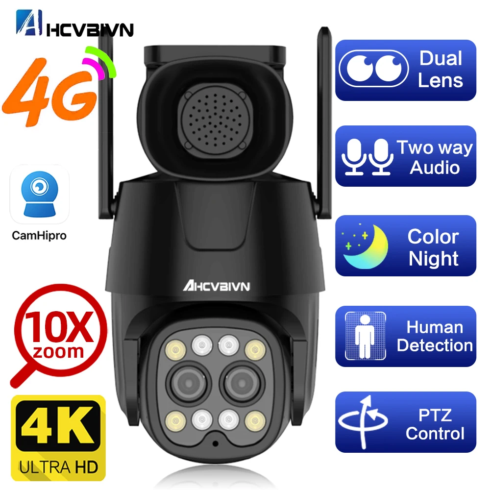 

4K 8MP 4G Sim Card CCTV Surveillance Camera Outdoor Dual Lens 10X Zoom AI Tracking Wireless WiFi PTZ IP Security Camera 4MP P2P