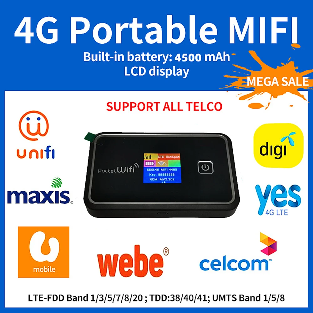 4G LTE Wireless WiFi Router 4500mAh 150Mbps Mobile Broadband Power Bank Function with USB Port for Home Travel Office
4G LTE Wireless WiFi Router 4500mAh 150Mbps Mobile Broadband Power Bank Function with USB Port for Home Travel Office