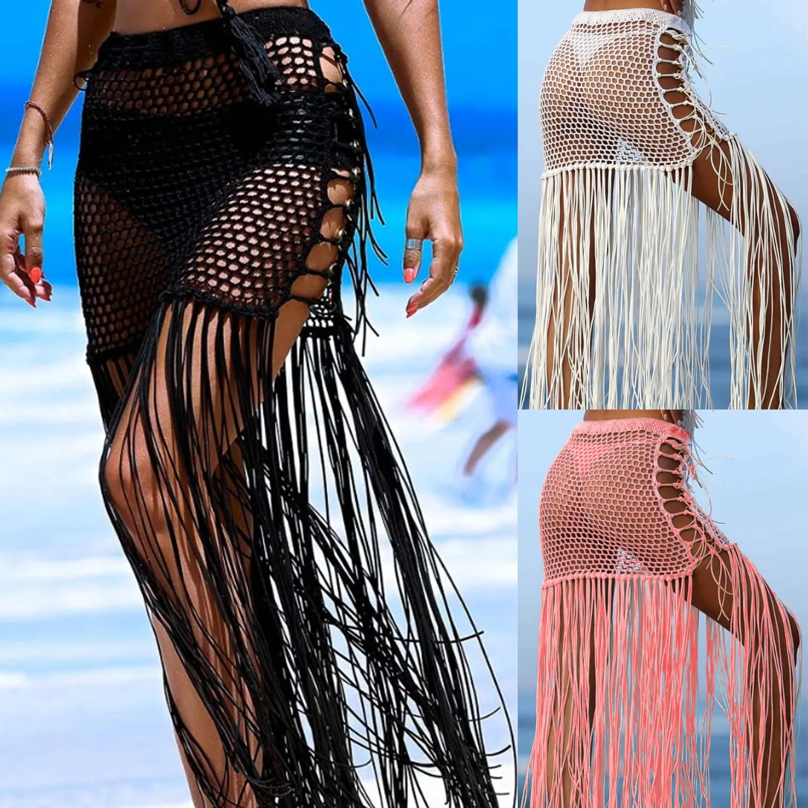 Women's Perspective Summer Ripped Split Skirt Sexy Fringed Solid Hollow Color Knitted Skirt Beach Skirt
Women's Perspective Summer Ripped Split Skirt Sexy Fringed Solid Hollow Color Knitted Skirt Beach Skirt