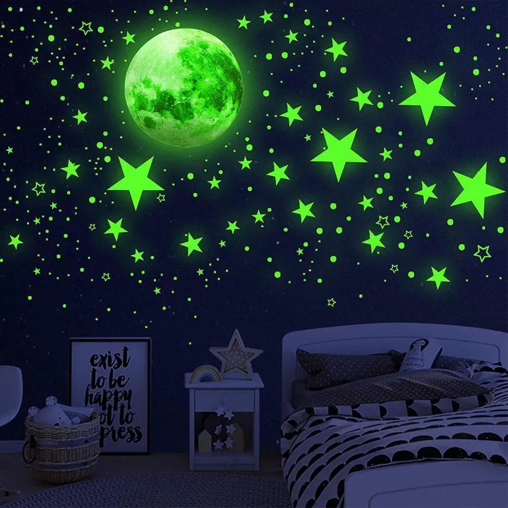 

Светящиеся наклейки на стену в виде Луны и звезд для детской комнаты, детская комната, украшение для дома, настенные наклейки для спальни, по...