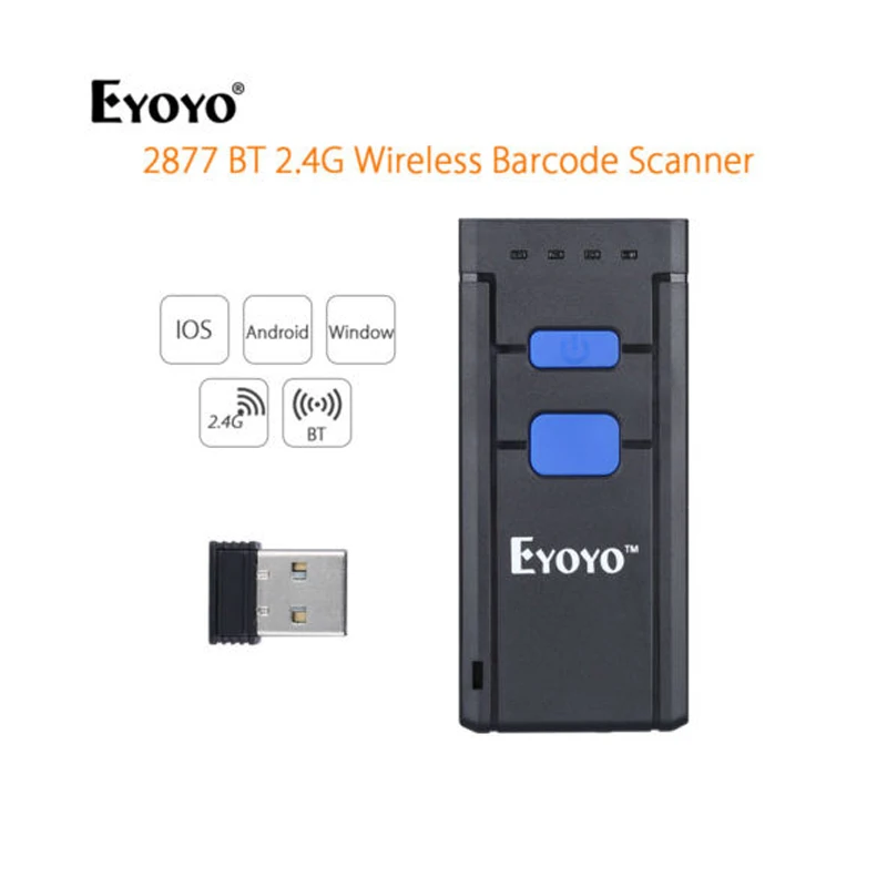 Eyoyo Mini 1D Bluetooth Barcode Scanner 2.4GHz Wireless/Wired Connection Portable Bar code Reader for Android iOS Phones Windows
Eyoyo Mini 1D Bluetooth Barcode Scanner 2.4GHz Wireless/Wired Connection Portable Bar code Reader for Android iOS Phones Windows