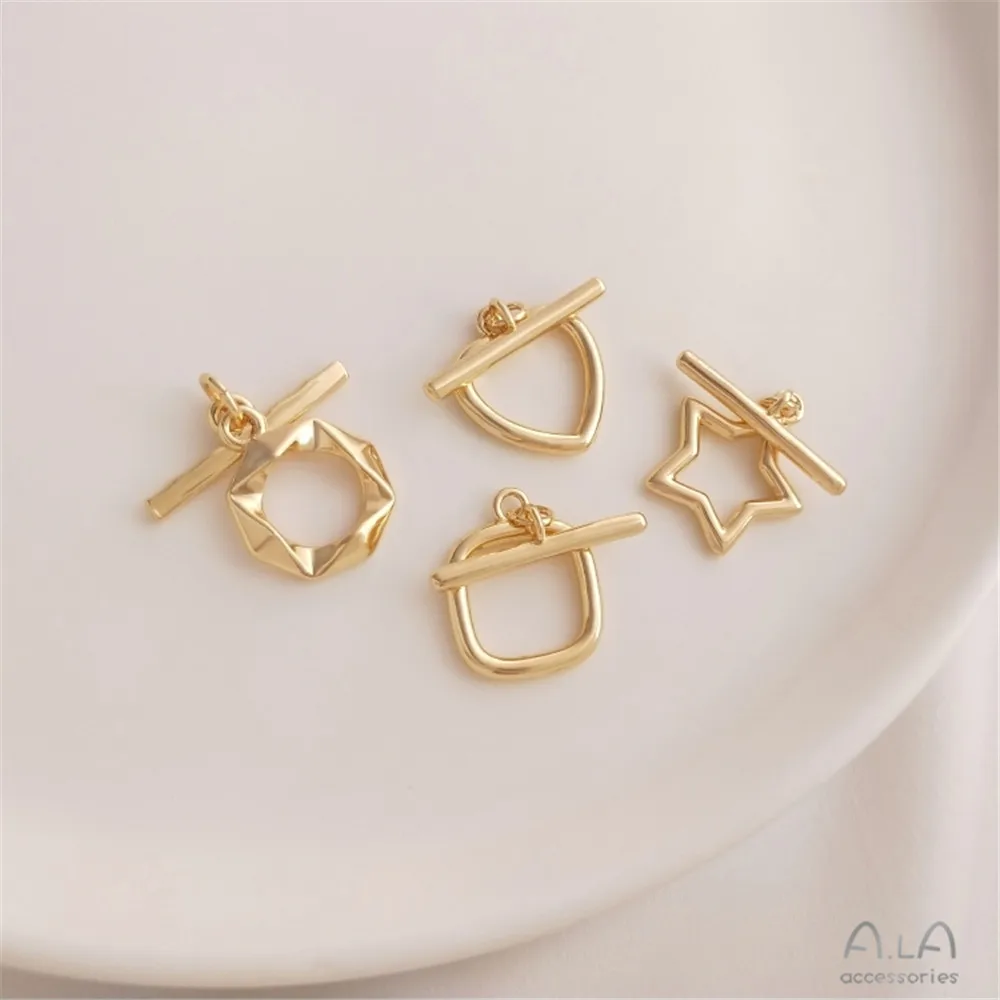 

OT buckle 14K gold heart shaped five-pointed star diamond square buckle DIY accessories end connection buckle accessories