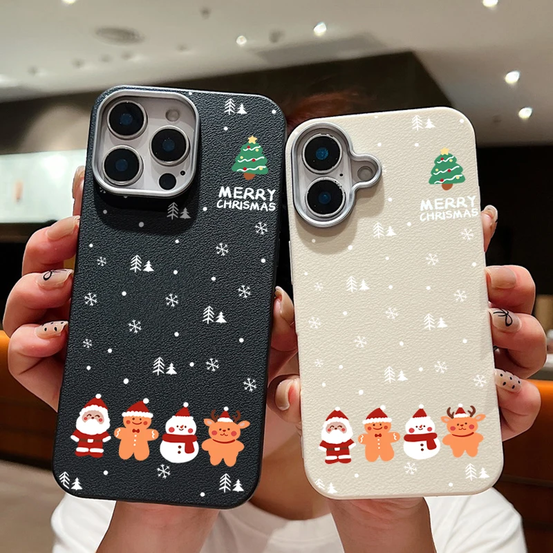 Чехол с текстурой кожи на Рождество и Новый год для iPhone 16 15 Pro Max 14 Plus 13 12 11
