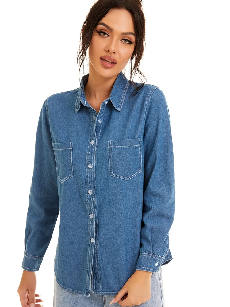 Women Denim Shirt Blouse Spring Long Sleeve jeans Shirt Female Cotton Loose Korean Fashion Button Down Blouse Tops Blue Camisas
Women Denim Shirt Blouse Spring Long Sleeve jeans Shirt Female Cotton Loose Korean Fashion Button Down Blouse Tops Blue Camisas