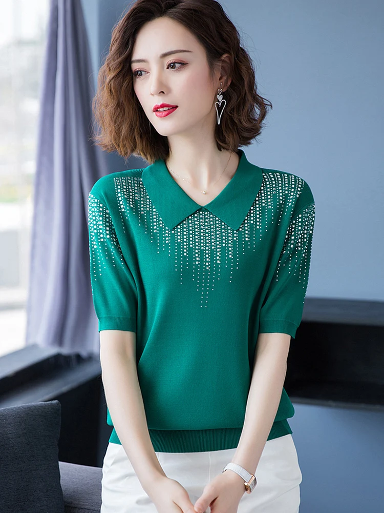 GGRIGHT Топы для женщин 2022 модные искусственные стразы вязаные футболки Camisetas Mujer манга Corta воротник поло зеленая футболка женская рубашка
GGRIGHT Топы для женщин 2022 модные искусственные стразы вязаные футболки Camisetas Mujer манга Corta воротник поло зеленая футболка женская рубашка