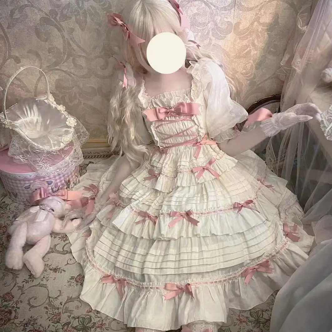 Japanese Sweet Suspenders Lolita Dress Original Design Contrasting Color Bow Knot Ruffle Cake JSK Dress For Women
Japanese Sweet Suspenders Lolita Dress Original Design Contrasting Color Bow Knot Ruffle Cake JSK Dress For Women