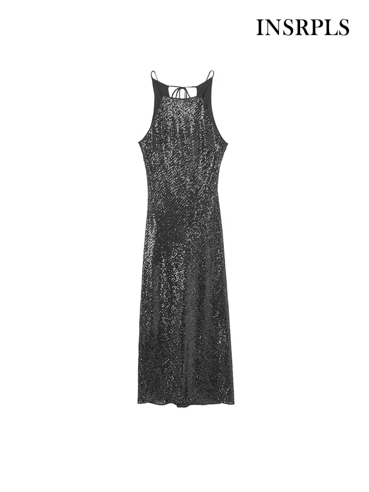 INSRPLS Women Fashion With Tied Sequins Midi Dress Vintage Sleeveless Back Vent Female Dresses Vestidos Mujer
INSRPLS Women Fashion With Tied Sequins Midi Dress Vintage Sleeveless Back Vent Female Dresses Vestidos Mujer