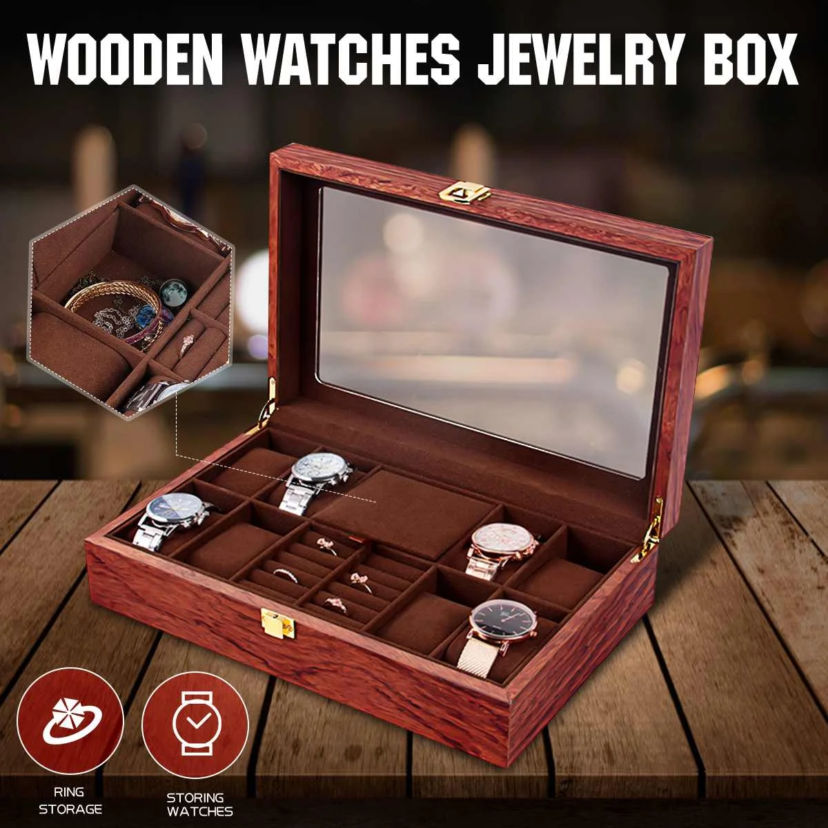 6/10/12 Slots Luxury Wooden Watch Box Display Case Jewelry Watch Organizer Display Glass Top Storage Holder Gift for Men Women
6/10/12 Slots Luxury Wooden Watch Box Display Case Jewelry Watch Organizer Display Glass Top Storage Holder Gift for Men Women