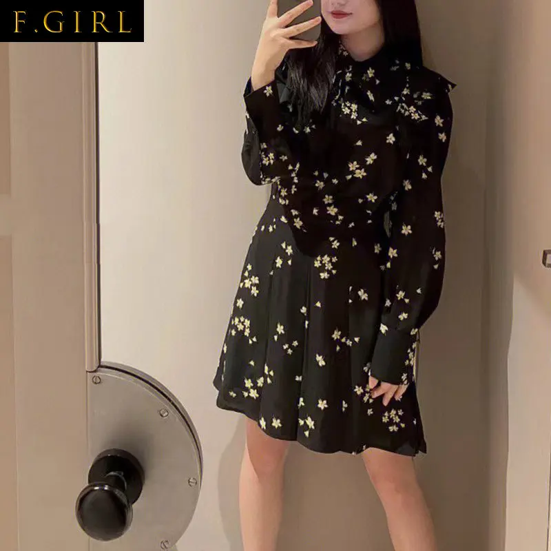 F GIRLS Turn Down Collar Bandage Puff Sleeve Fungus Edge Robe Femme Flower Print Slim Dresses JAPAN Vestidos De Mujer Elegant
F GIRLS Turn Down Collar Bandage Puff Sleeve Fungus Edge Robe Femme Flower Print Slim Dresses JAPAN Vestidos De Mujer Elegant