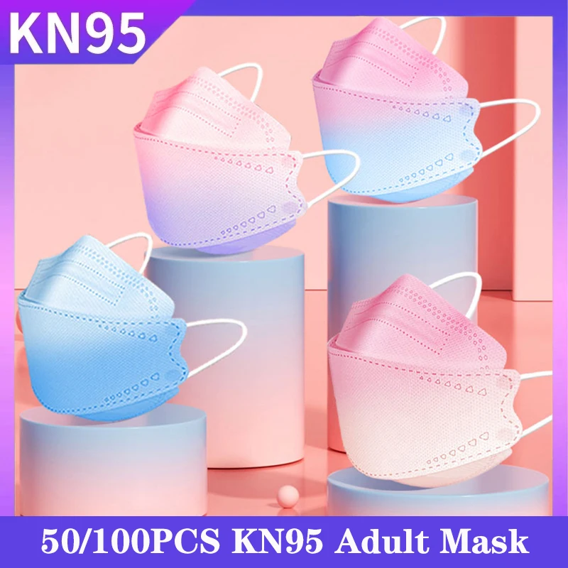 

Маска Радужная градиентная KN95 для женщин и взрослых, защитная 4-слойная маска с фильтром, в Корейском стиле CE kn95, FFP2 FPP2, 100 шт.