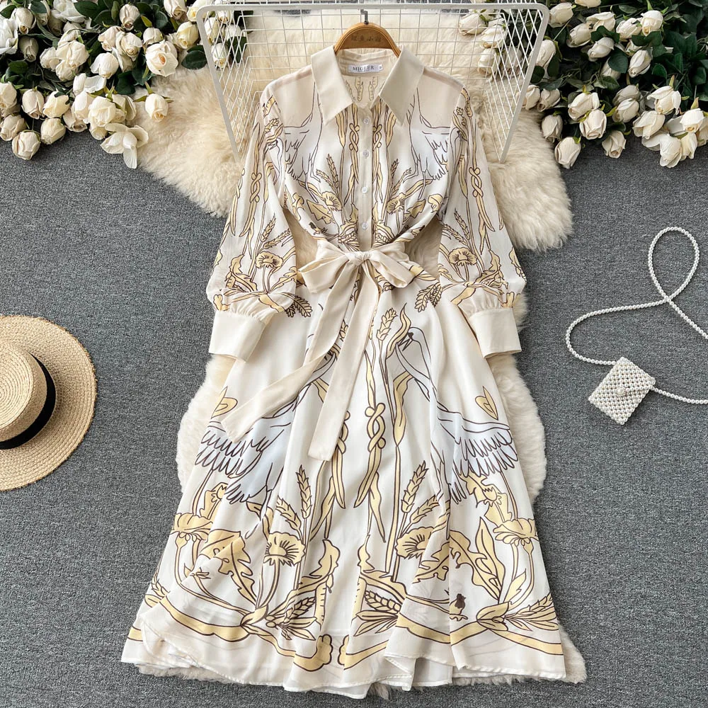 VANOVICH French Style Vintage Printed Temperament Chiffon Long Dress Belt Waist and Thin Fashion Lantern Sleeve A-line Dress
VANOVICH French Style Vintage Printed Temperament Chiffon Long Dress Belt Waist and Thin Fashion Lantern Sleeve A-line Dress