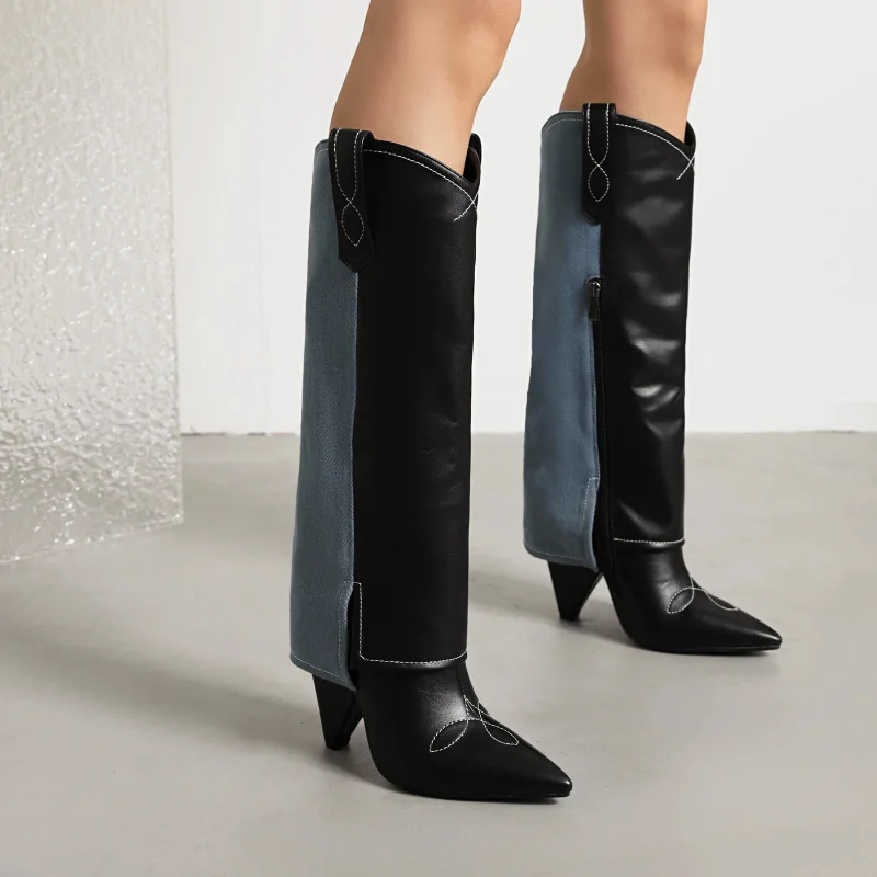 Women's Autumn Pointed Toe Leather High Boots Upper Embroidered High Heel Fashion Boots New Fashion Double Color Matching Boots
Women's Autumn Pointed Toe Leather High Boots Upper Embroidered High Heel Fashion Boots New Fashion Double Color Matching Boots