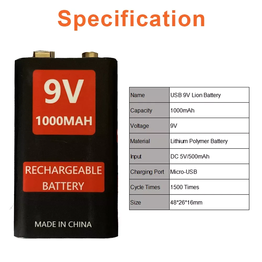 1000mAh Micro USB 9 Volt li-ion Rechargeable Battery 6F22 9V Lithium Battery for RC Helicopter Model Microphone Toy
1000mAh Micro USB 9 Volt li-ion Rechargeable Battery 6F22 9V Lithium Battery for RC Helicopter Model Microphone Toy