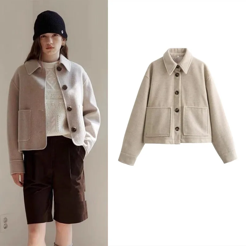 TRAF Womens Felt Texture Cropped Jacket Vintage Lapel Pockets Jackets Autumn Winter Warm Female Solid Single Breasted Outwear
TRAF Womens Felt Texture Cropped Jacket Vintage Lapel Pockets Jackets Autumn Winter Warm Female Solid Single Breasted Outwear