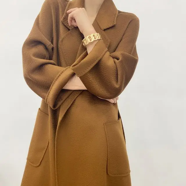 

Осенне-зимнее Новое двустороннее кашемировое пальто, женское длинное высококачественное кашемировое пальто из 90%-ной шерсти с гофрированн...
