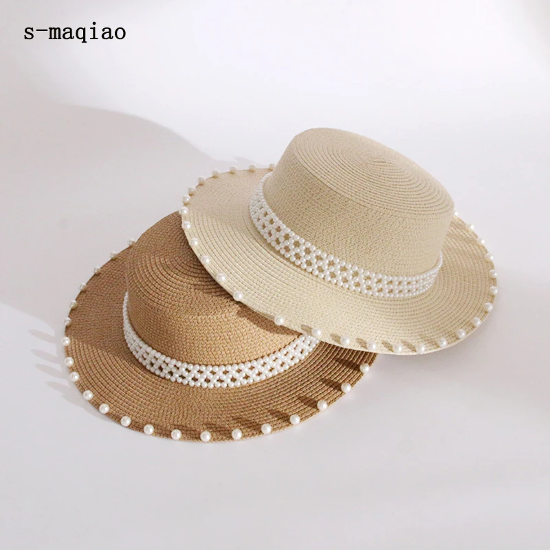 2022 New Summer Women Flat Top Straw Hat Wide Brim Elegant Pearl Decoration Travel Beach Caps Women Casual Panama Sun Hat
2022 New Summer Women Flat Top Straw Hat Wide Brim Elegant Pearl Decoration Travel Beach Caps Women Casual Panama Sun Hat