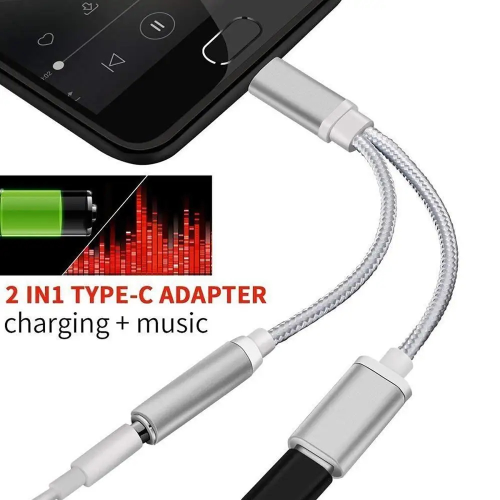 Кабель для зарядки телефона 2 в 1 USB-C Type C на 3 5 мм со штекером Aux 4 цвета выбор |