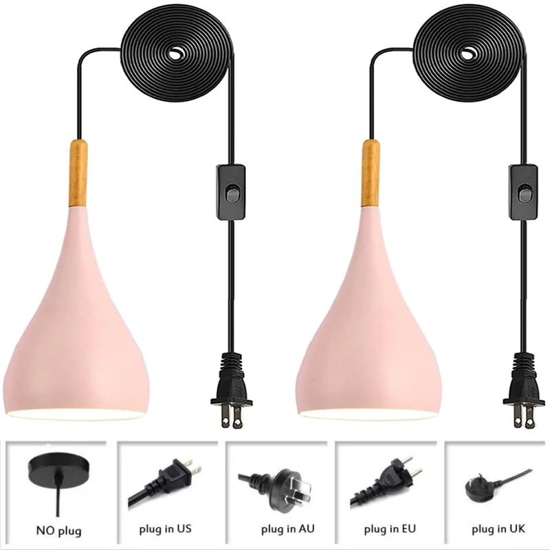 2 Pack Metal Plug In Pendant Light, Hanging Light Fixtures with Adjustable Cord, On/off Switch, Pink Finish Iron Shade, Industri
2 Pack Metal Plug In Pendant Light, Hanging Light Fixtures with Adjustable Cord, On/off Switch, Pink Finish Iron Shade, Industri