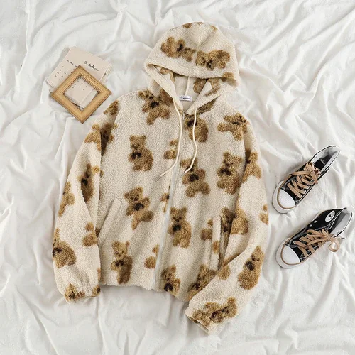 Cartoon Bear Lamb Wool Women's Hooded Jacket Casual Oversized Tops Winter Clothes Woman Jackets Cute Korean Coats
Cartoon Bear Lamb Wool Women's Hooded Jacket Casual Oversized Tops Winter Clothes Woman Jackets Cute Korean Coats