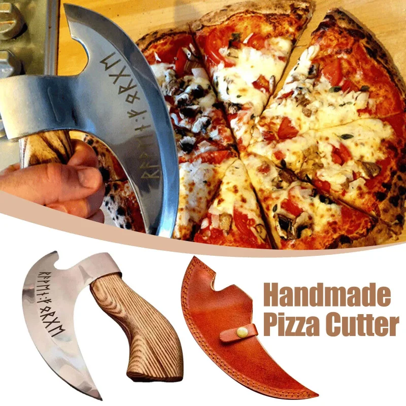 

Axe Pizza Cutter Pizza Cutting Axe with Stainless Steel Sharp Blades Viking Steel with Wooden Handle Cutter Rust Proof Tools