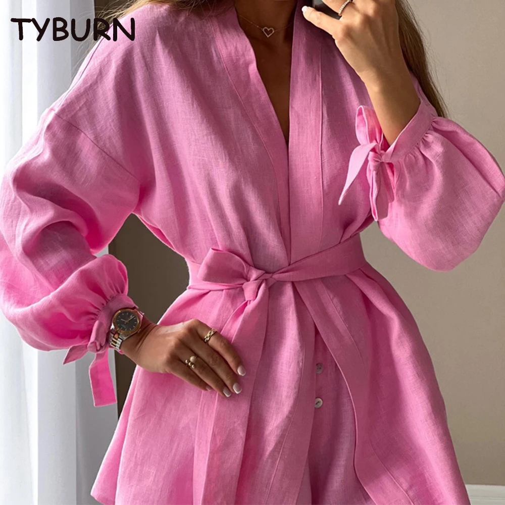 TYBURN Summer New Fashion Long Sleeved Shorts Two-Piece Belt Design Casual Home Women's Wear 2 Piece Sets Outfits
TYBURN Summer New Fashion Long Sleeved Shorts Two-Piece Belt Design Casual Home Women's Wear 2 Piece Sets Outfits