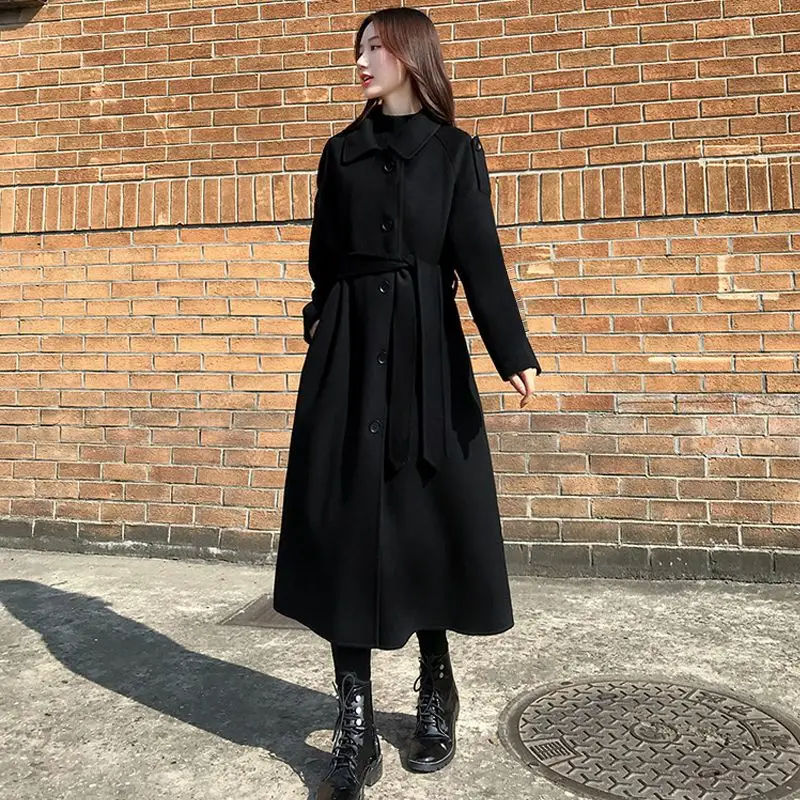 Black Woolen Coat Women's Korean Wool Blend Coats With Belt 2022 Thickened Loose Size Long Woolen Jacket Winter Ovetcoat Y956
Black Woolen Coat Women's Korean Wool Blend Coats With Belt 2022 Thickened Loose Size Long Woolen Jacket Winter Ovetcoat Y956
