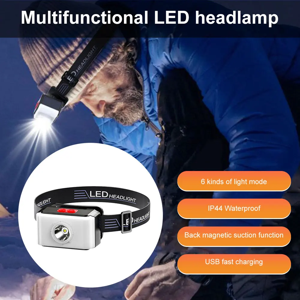 Светодиодный налобный фонарь с датчиком движения, миниатюсветильник ный фонарь с зарядкой от USB для кемпинга, уличсветильник портативный светильник для рыбалки 
Светодиодный налобный фонарь с датчиком движения, миниатюсветильник ный фонарь с зарядкой от USB для кемпинга, уличсветильник портативный светильник для рыбалки