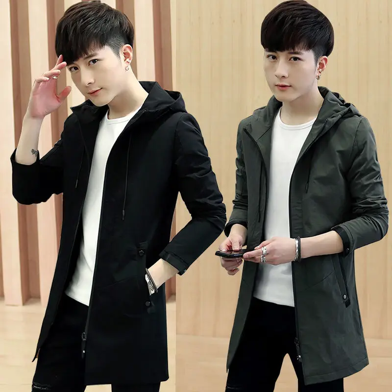 Spring and Autumn coat male medium and long Korean version trend new casual jacket men's windbreaker in the long hooded top
Spring and Autumn coat male medium and long Korean version trend new casual jacket men's windbreaker in the long hooded top