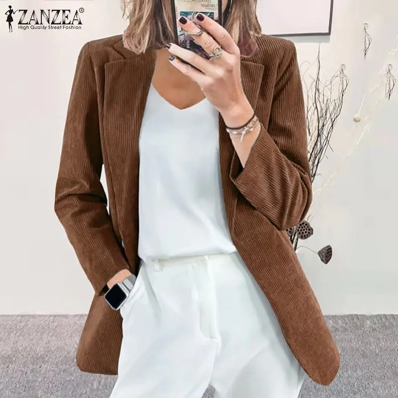 Oversized Women Corduroy Blazer 2022 Spring Vintage Lady Long Sleeve Loose Tops Wears ZANZEA Casual Solid Single Lapel Outwears 
Oversized Women Corduroy Blazer 2022 Spring Vintage Lady Long Sleeve Loose Tops Wears ZANZEA Casual Solid Single Lapel Outwears