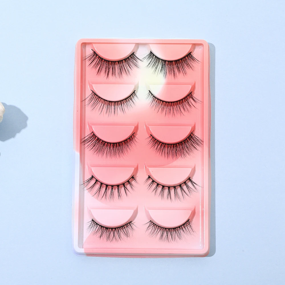 

New 5Pairs Handmade 3D Mink Lashes Natural False Eyelashes Wispy Soft Eyelash Extension Makeup Cross Messy Dense Kit Eye Lashes