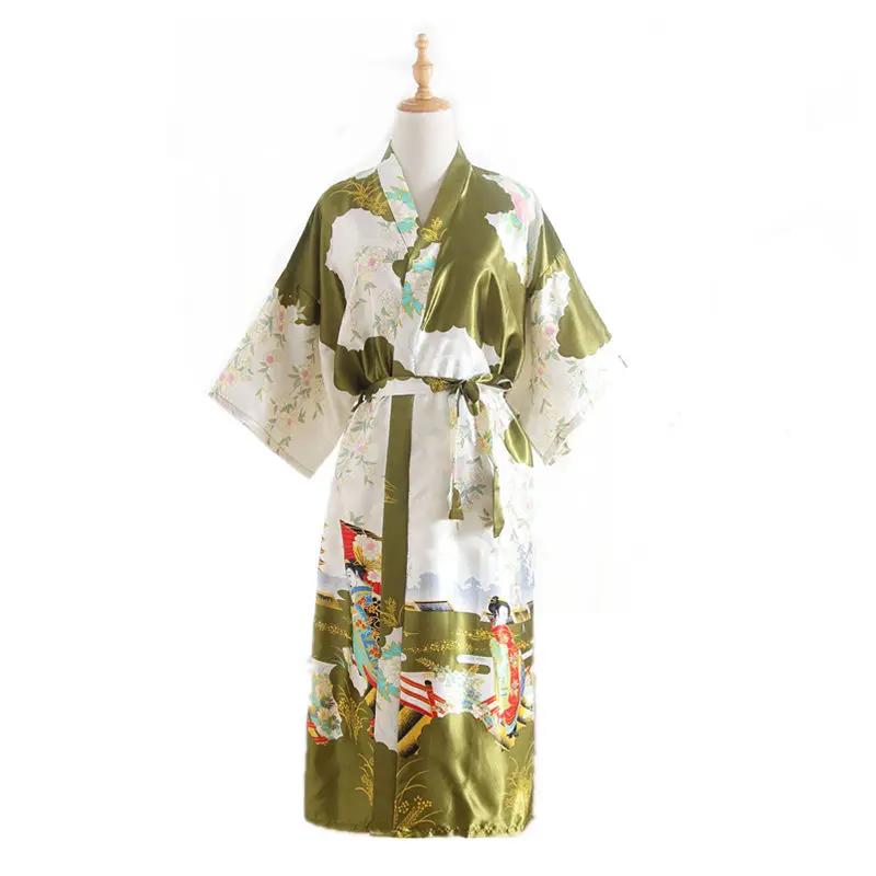 

Femme Peignoir Wedding Robe Japanese Kimono Bathrobe Women Rayon Sleepwear Long Nightgown Flower Print Loungewear Homewear