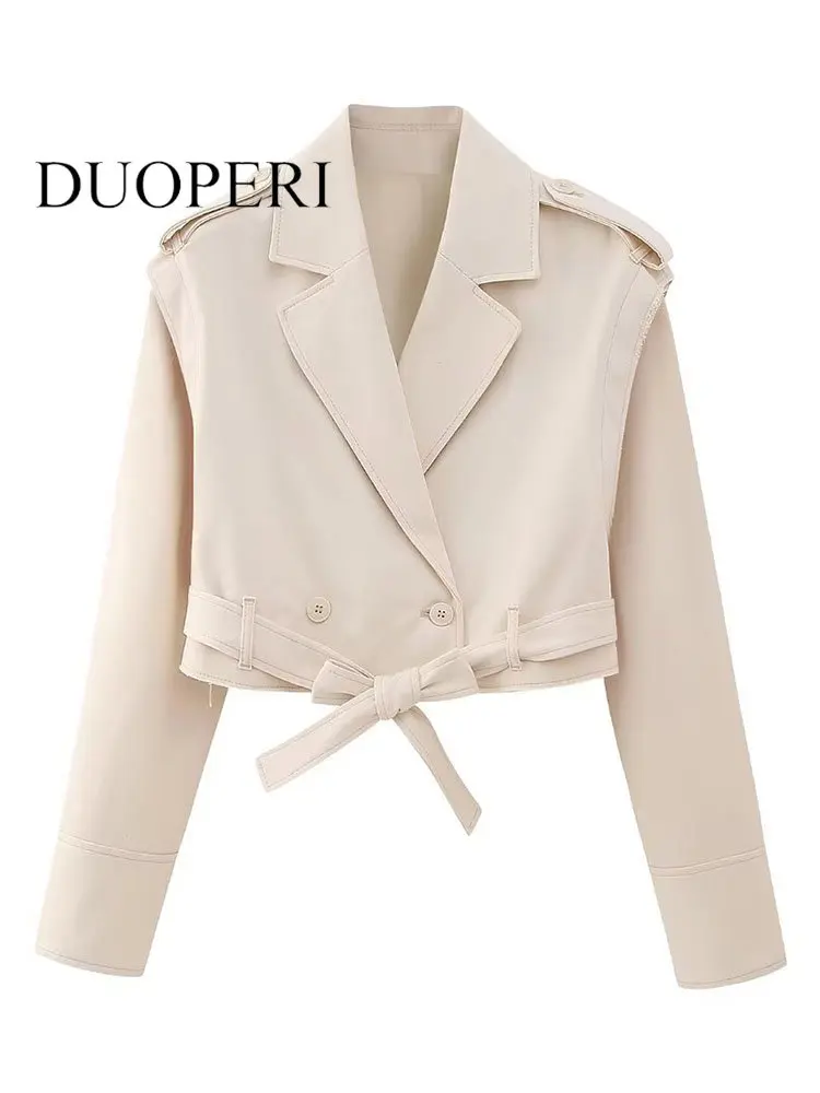 DUOPERI Women Fashion With Belt Khaki Double Breasted Cropped Jackets Vinateg Notched Neck Long Sleeves Female Chic Lady Coats
DUOPERI Women Fashion With Belt Khaki Double Breasted Cropped Jackets Vinateg Notched Neck Long Sleeves Female Chic Lady Coats