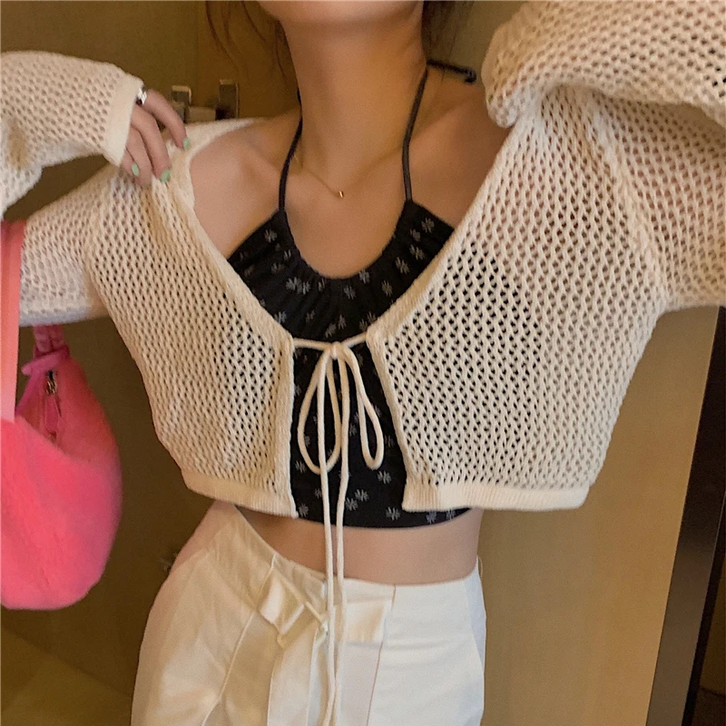Chic Korean Hollow Out Cardigan Women Summer Long Sleeve Crop Tops Sweaters Knitted Cardigan Pull Femme
Chic Korean Hollow Out Cardigan Women Summer Long Sleeve Crop Tops Sweaters Knitted Cardigan Pull Femme