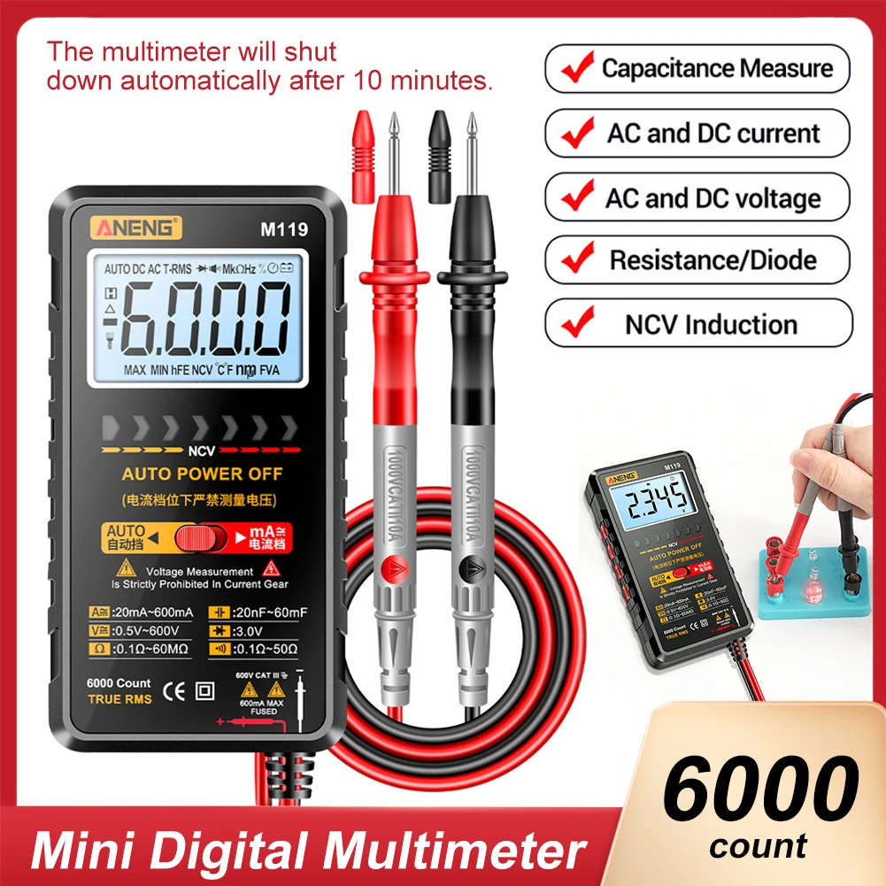 Mini Digital Multimeter Auto-Ranging 6000 Counts Multimetro Tester AC/DC Capacitance Ammeter Voltmeter Tester Multimeter Tools
Mini Digital Multimeter Auto-Ranging 6000 Counts Multimetro Tester AC/DC Capacitance Ammeter Voltmeter Tester Multimeter Tools