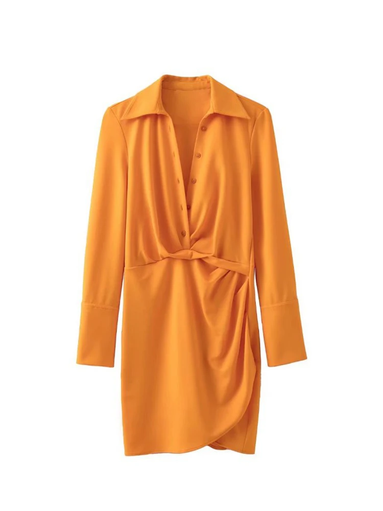 Spring Summer Women Orange Long Sleeve Pleated Shirt Dress Office Ladies Solid Lapel Casual Mini Female Irregular Dresss
Spring Summer Women Orange Long Sleeve Pleated Shirt Dress Office Ladies Solid Lapel Casual Mini Female Irregular Dresss