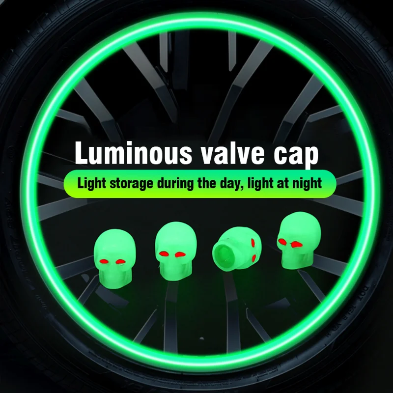 

Green Skull Styling Luminous Valve Cap Car Motorcycle Bicycle Wheel Valves Nozzle Caps Decor Tire Night Glowing Nozzle Cover