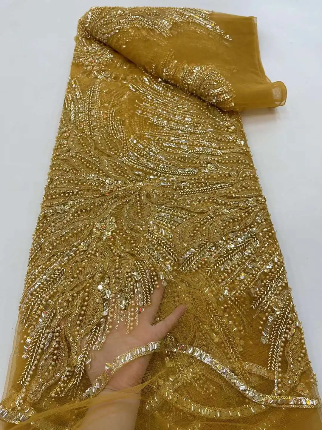 Luxury Beaded Lace Fabric High Quality African Sequins Lace Fabric Latest Nigeria Groom Tulle Lace Fabric Embroidered For Dress
Luxury Beaded Lace Fabric High Quality African Sequins Lace Fabric Latest Nigeria Groom Tulle Lace Fabric Embroidered For Dress
