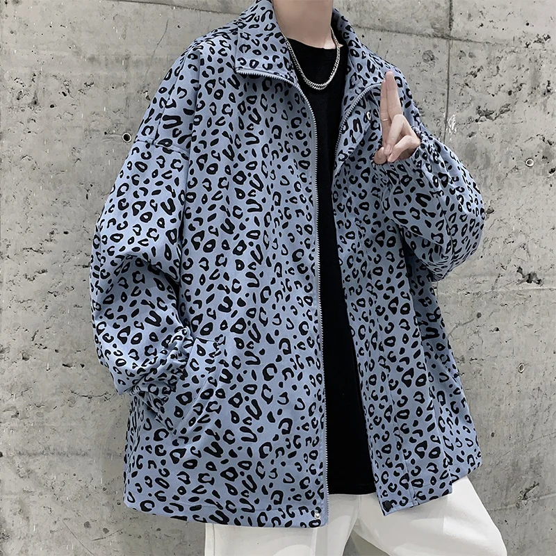 

YASUGUOJI New 2022 Autumn Hip Hop Korean Fashion Leopard Printed Jacket Men Japanese Streetwear Loose Chic Jackets for Men