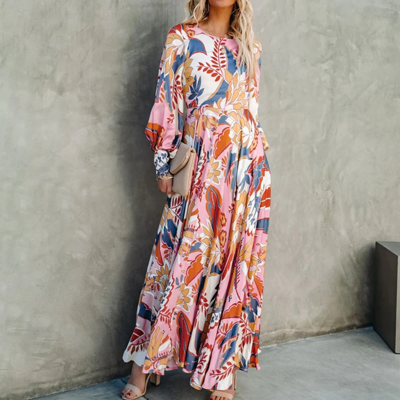Autumn Spring O Neck Waisted Party Dress Elegant Pattern Print Lantern Sleeve Dresses Women Casual Hem A-Line Maxi Dress Vestido
Autumn Spring O Neck Waisted Party Dress Elegant Pattern Print Lantern Sleeve Dresses Women Casual Hem A-Line Maxi Dress Vestido