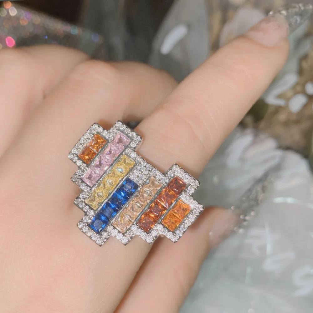 Rainbow Color Stitching Geometric Colorful Big Heart Shape Rings Zircon Rhinestone Women's Cute Party Wedding Ring Chic Jewelry
Rainbow Color Stitching Geometric Colorful Big Heart Shape Rings Zircon Rhinestone Women's Cute Party Wedding Ring Chic Jewelry