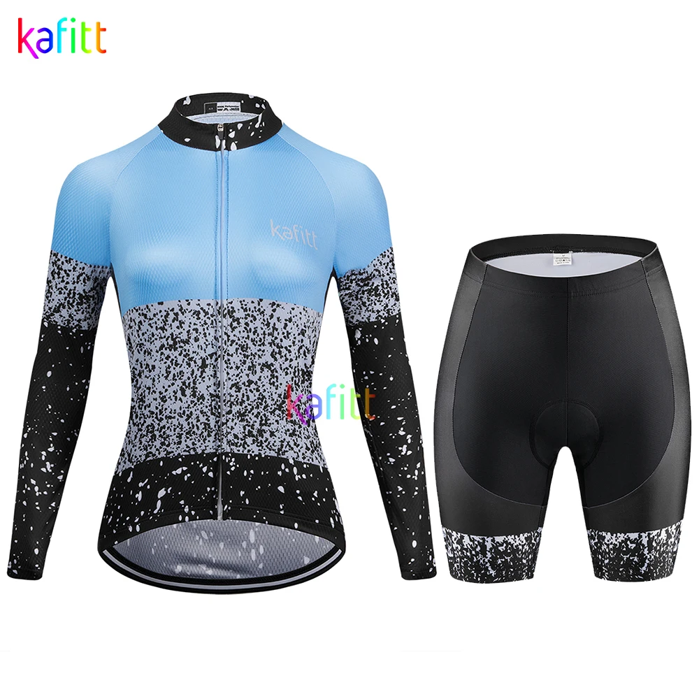 

Kafitt Blue Women's Long Sleeve Cycling Jersey Sets MTB Short Pants Bicycle Clothing Conjunto Feminino Ciclismo Maillot Mujer