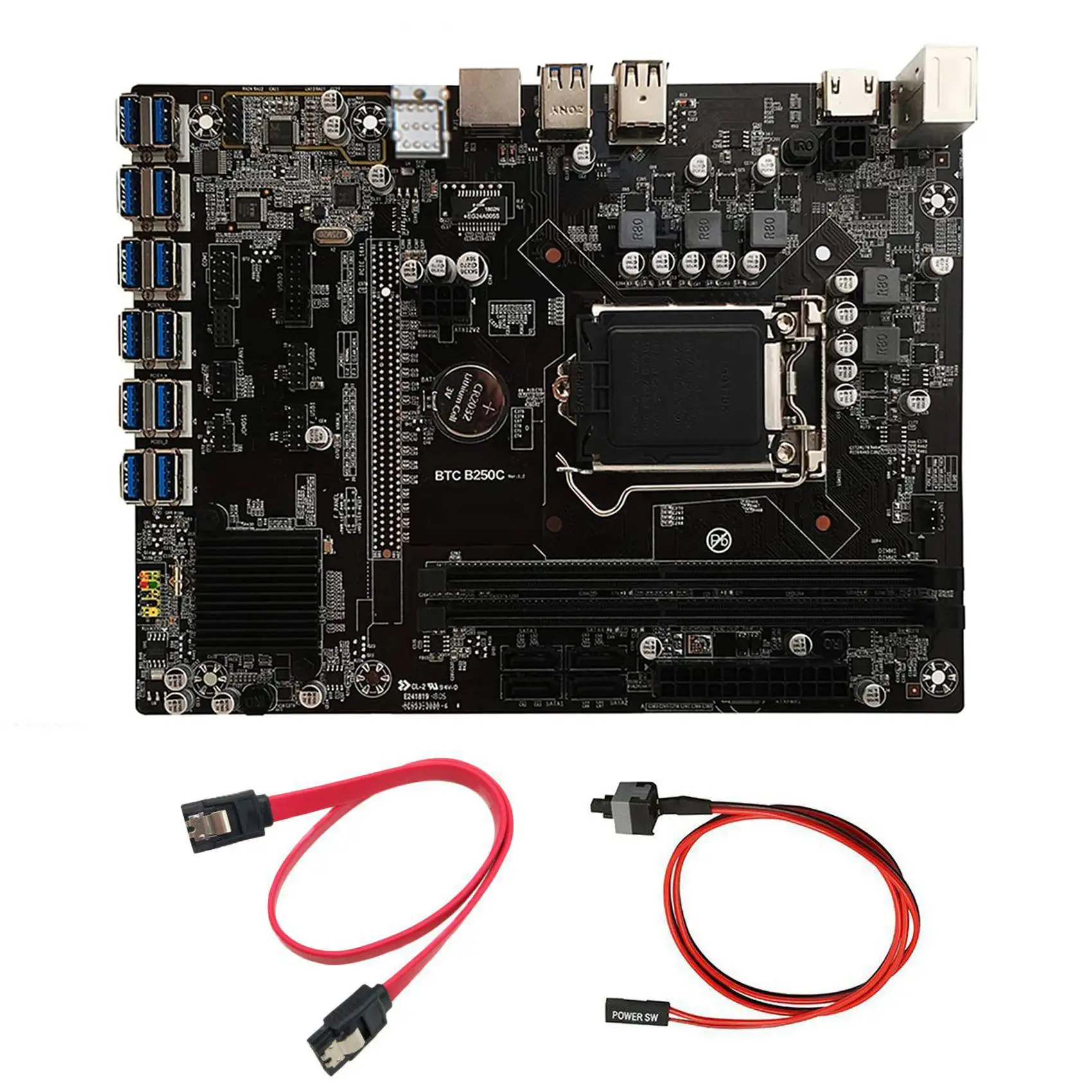 B250C BTC Mining Motherboard with SATA Cable+ Switch Cable 12XPCIE to USB3.0 GPU Slot LGA1151 Support DDR4 DIMM RAM
B250C BTC Mining Motherboard with SATA Cable+ Switch Cable 12XPCIE to USB3.0 GPU Slot LGA1151 Support DDR4 DIMM RAM