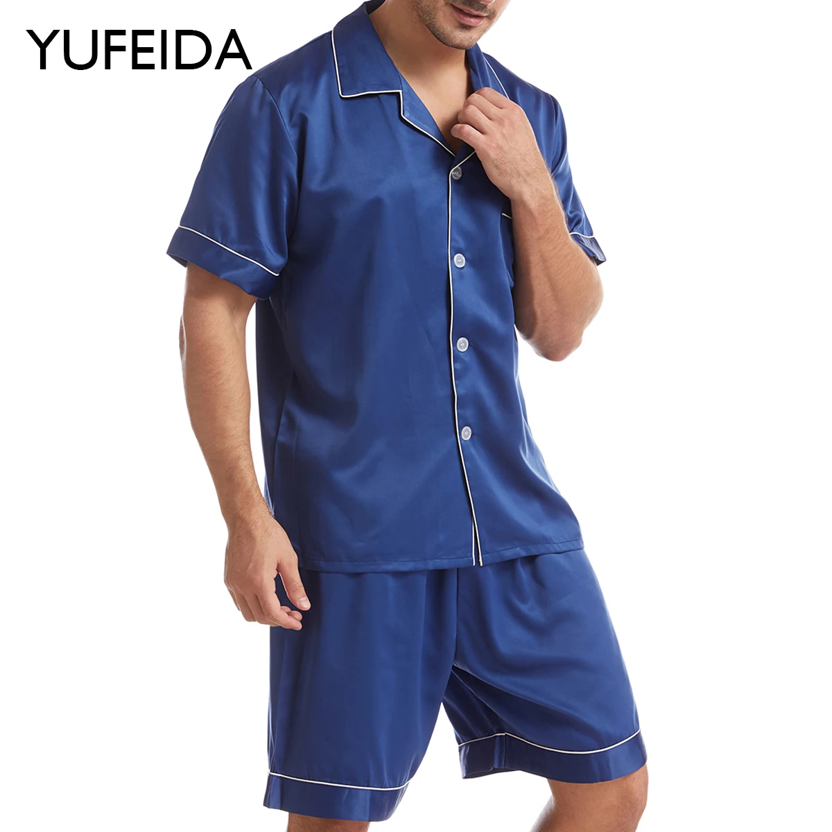 YUFEIDA Summer Fashion Mens Silk Satin Pajamas Set Solid Color Short Sleeves Button Tops +Shorts Sleepwear Suits Male Homewear
YUFEIDA Summer Fashion Mens Silk Satin Pajamas Set Solid Color Short Sleeves Button Tops +Shorts Sleepwear Suits Male Homewear