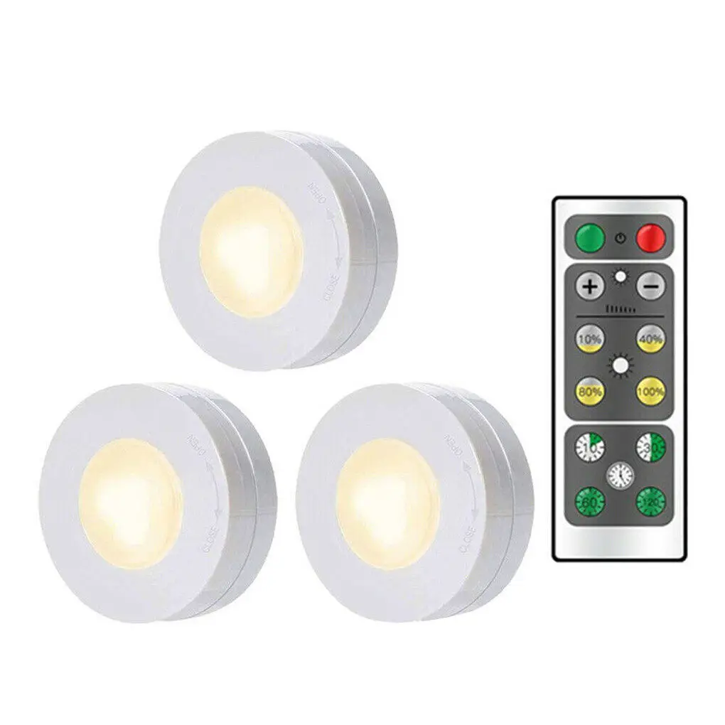 Remote Control LED Puck Lights Wireless Night Light Indoor Cabinet Lighting Tool 3 Lights with 1 Remote Control
Remote Control LED Puck Lights Wireless Night Light Indoor Cabinet Lighting Tool 3 Lights with 1 Remote Control
