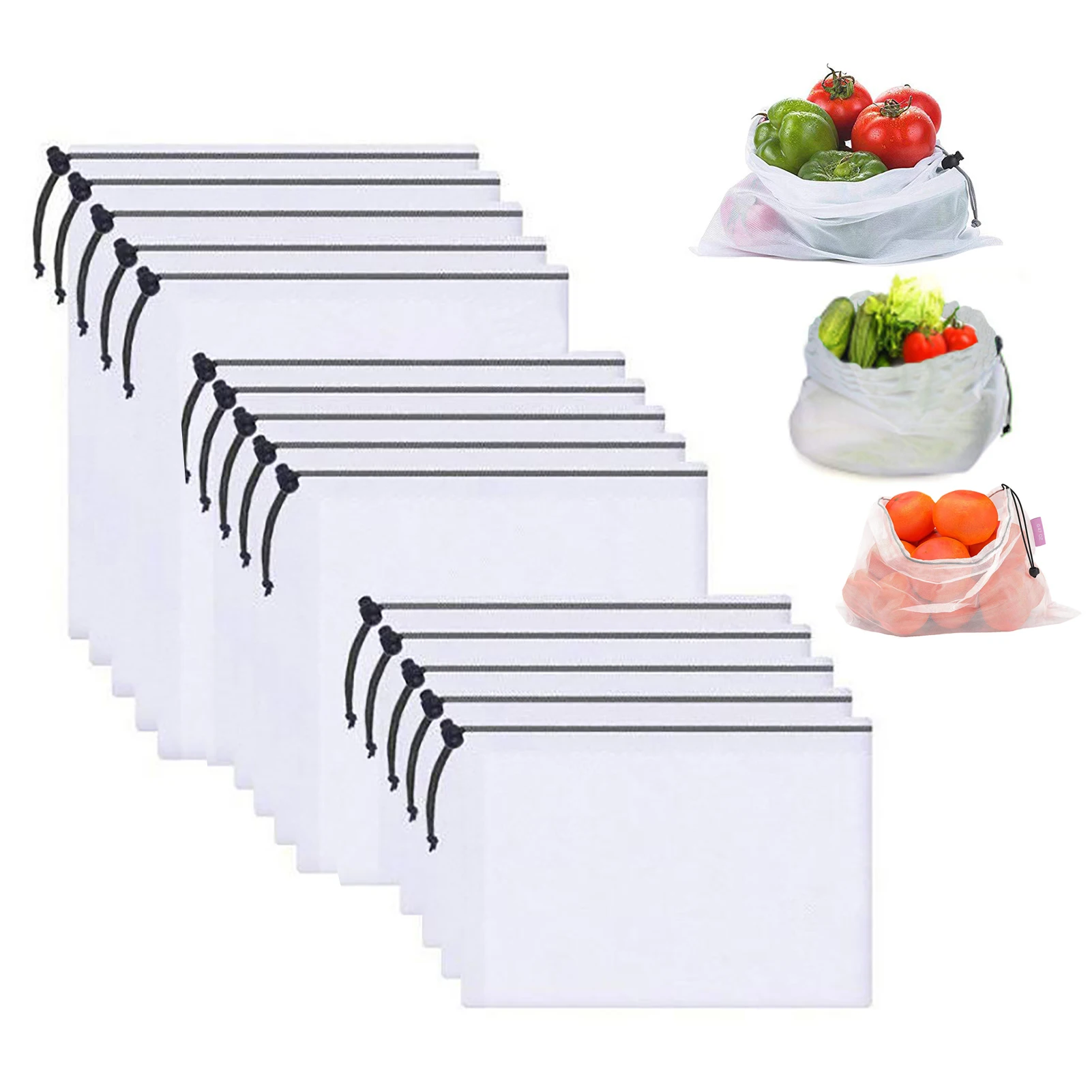 15 шт., многоразовые мешки для овощей, фруктов 
15 шт., многоразовые мешки для овощей, фруктов